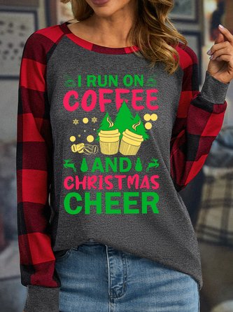 Lilicloth X Jessanjony I Run On Coffee And Christmas Cheer Womens Long Sleeve Buffalo Plaid T-Shirt