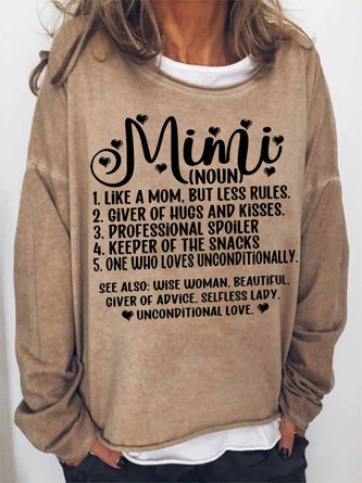 Women's Funny Word MiMi Text Letters Loose Simple Sweatshirt