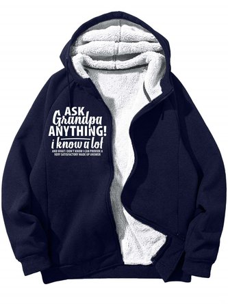 Men’s Ask Grandpa Anything I Know A Lot Text Letters Hoodie Casual Loose Sweatshirt