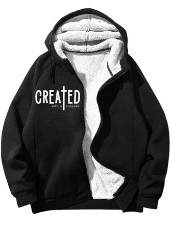 Men's Created With A Purpose Belief Positive Energy Text Letters Graphic Print Hoodie Zip Up Sweatshirt Warm Jacket With Fifties Fleece