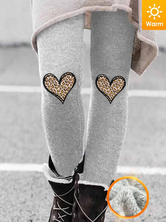 Women's Regular Fit Simple Leopard Heart Leggings