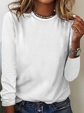 Women‘s Cotton-Blend Regular Fit Plain Simple Long Sleeve Top