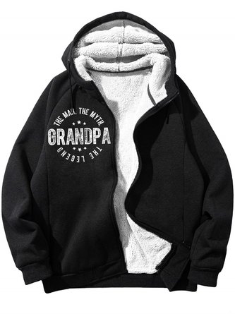 Men's Grandpa The Man The Myth The Legend Funny Graphic Printing Hoodie Zip Up Sweatshirt Warm Jacket With Fifties Fleece