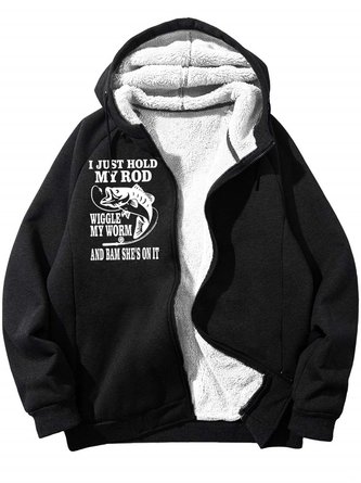 Men’s I Just Hold My Rod Wiggle My Worm And Bam She’s On It Casual Hoodie Loose Text Letters Sweatshirt