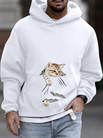 Men's Funny Cat Graphic Print Loose Hoodie Casual Sweatshirt