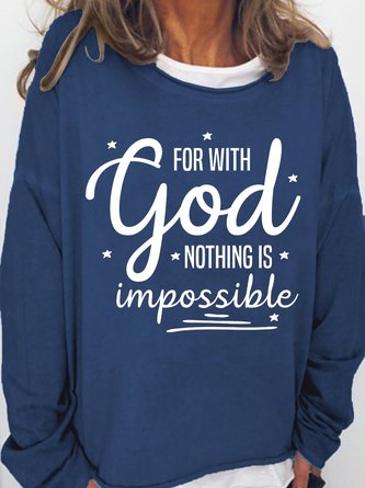 Women‘s With God Nothing is Impossible Crew Neck Simple Sweatshirt