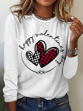 Women‘s Buffalo Plaid Heart Valentines Day Simple Long Sleeve Top