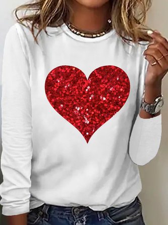 Women's Valentines Day Glitter Heart Casual Top