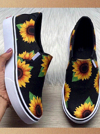Sunflower Graphic-Print Canvas Flat Shoes