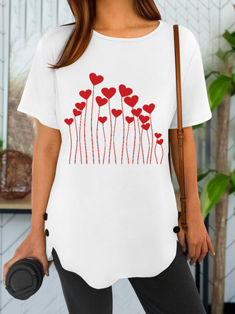 Women's Gift for Valentines Day Heart Loose Casual Crew Neck T-Shirt