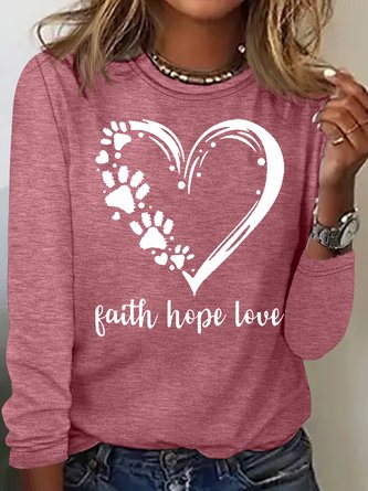 Women's Faith Hope Love Paw Print Heart Casual Top