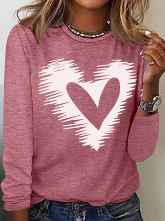 Women's Retro Valentine Heart Print Casual Crew Neck Letters Top