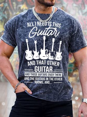 Men's All I Need Is Guitar And That Other Guitar Funny Love Music Graphic Print Casual Text Letters Loose Crew Neck T-Shirt