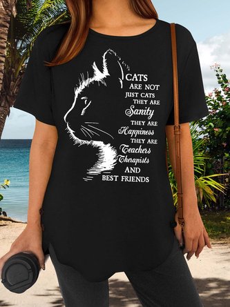 Women’s Cats Are Not Just Cats They Are Sanity They Are Happiness Casual Cotton-Blend T-Shirt