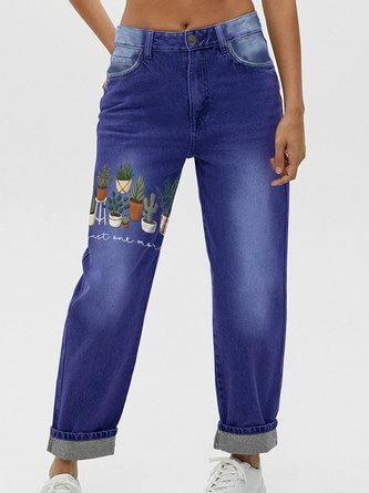 Women's Plant Lover Just One More Plant Casual Printed Jeans
