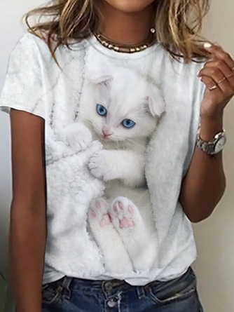 Women's Funny Cat Simple Loose T-Shirt