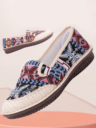Mexican Pattern Graphic-Print Canvas Flat Shoes