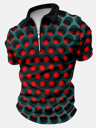 Men's Business Abstract Geometric Honeycomb Colorful Printing Regular Fit Casual Polo Collar Polo Shirt