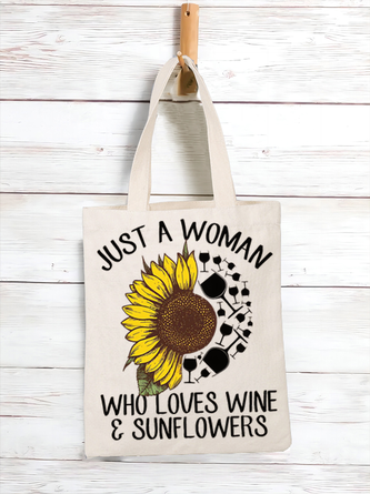 Womne's Just A Woman Who Loves Wine And Sunflower Shopping Tote