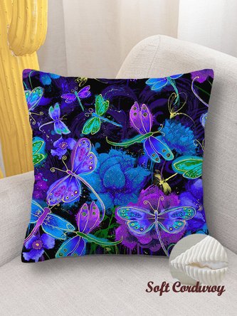 18*18 Throw Pillow Covers, Painting Butterfly Soft Corduroy Cushion Pillowcase Case For Living Room
