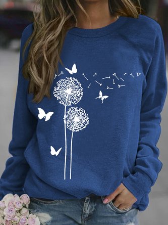 Women's dandelion butterfly Funny Graphic Printing Loose Dandelion Casual Sweatshirt