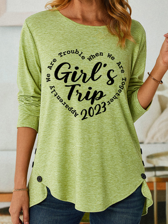 Women's Girls Trip 2023 Simple Text Letters Cotton-Blend Long sleeve Shirt