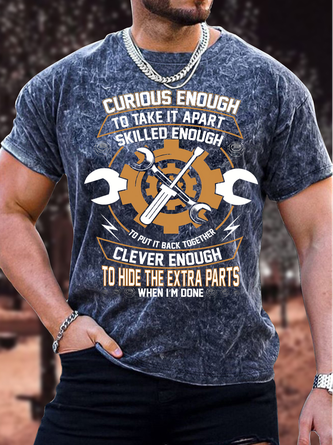 Men's Curious Enough To Take It Apart Skilled Enough To Put It Back Together Funny Graphic Print Loose Text Letters Casual T-Shirt