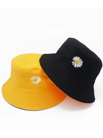 Daisy Embroidery Bucket Hat Outdoor UV Protection