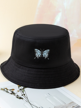 Butterfly Embroidery Bucket Hat Outdoor UV Protection