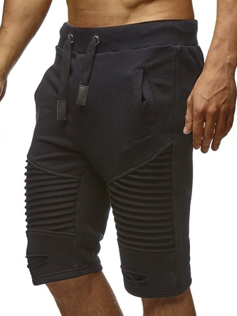Pleated Design Straight Waist Casual Shorts