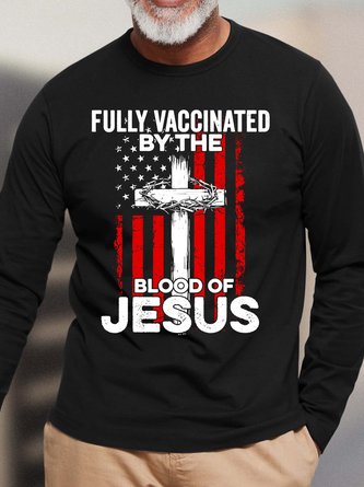 Men’s Fully Vaccinated By The Blood Of Jesus Casual Text Letters Cotton Top