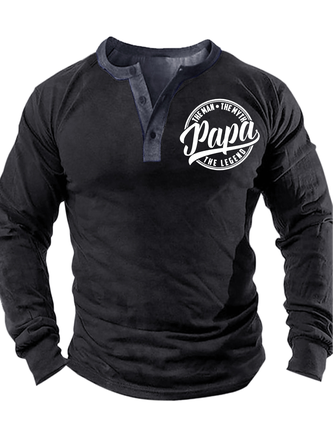 Men's Papa The Man The Myth The Legend Funny Graphic Printing Text Letters Half Turtleneck Casual Regular Fit Top