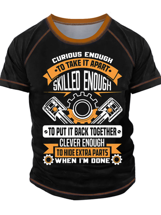 Men's Curious Enough To Take It Apart Skilled Enough To Put It Back Together Funny Graphic Print Regular Fit Casual Text Letters Crew Neck T-Shirt