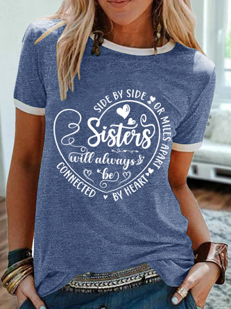 Women's Side By Side Or Miles Apart Sisters Will Always Be Connected By Heart Cotton-Blend T-Shirt