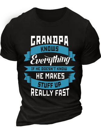 Men's Grandpa Knows Everything Casual Crew Neck Text Letters T-Shirt