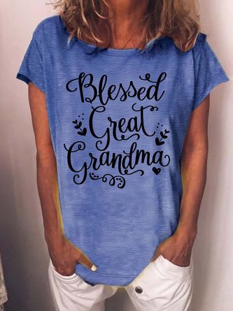 Women’s Blessed Great Grandma Crew Neck Cotton Casual T-Shirt