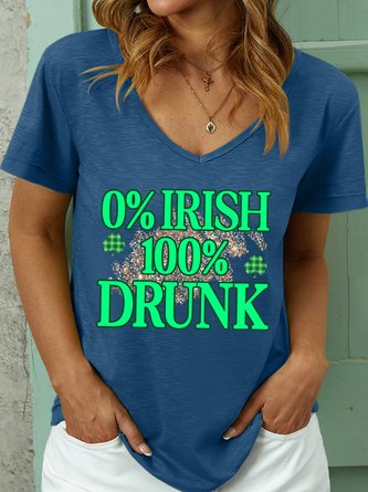Lilicloth X Paula St Patricks Day 0 Percent Irish 100 Percent Drunk Women's V Neck T-Shirt