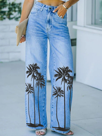 Women's Casual Coconut Tree Loose Jeans