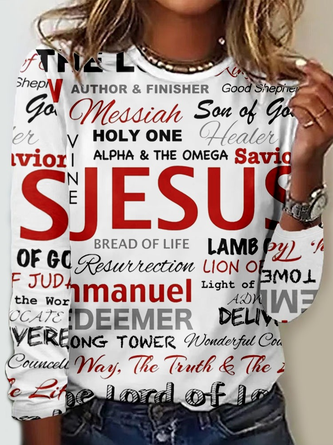 Women's Jesus Christian Letter Print Casual Shirt
