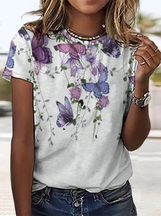 Women's Butterfly Simple Crew Neck Loose T-Shirt