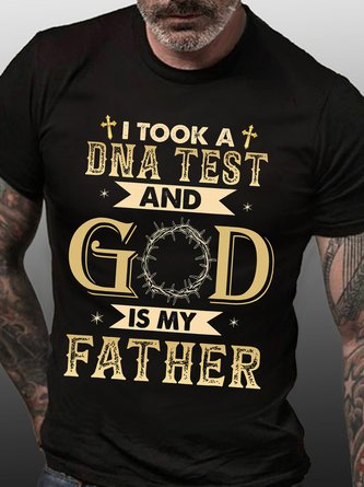 Men’s I Took A DNA Test And God Is My Father Regular Fit Crew Neck Text Letters Casual T-Shirt