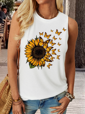 Women's Sunflower Butterfly Casual Tank Top