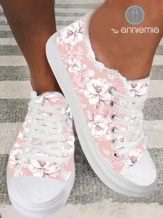 Comfort Soft Sole Pink Floral Canvas Shoes