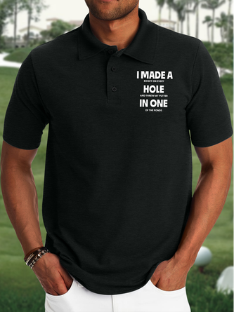 Men's I Made A Bogey On Every Hole And Threw My Putter In One Of The Ponds Funny Graphic Printing Golf Polo Collar Urban Text Letters Regular Fit Polo Shirt