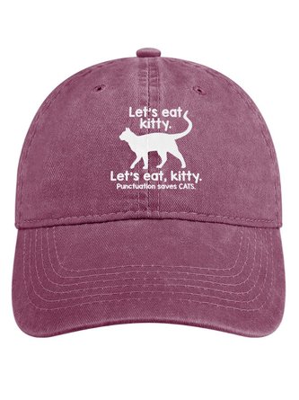 Let’s Eat Kitty Punctuation Saves Cats Denim Hat