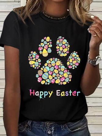 Women's Funny Dog Easter Egg Simple Crew Neck T-Shirt