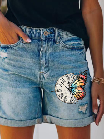 Women's Butterfly Hole Denim Shorts