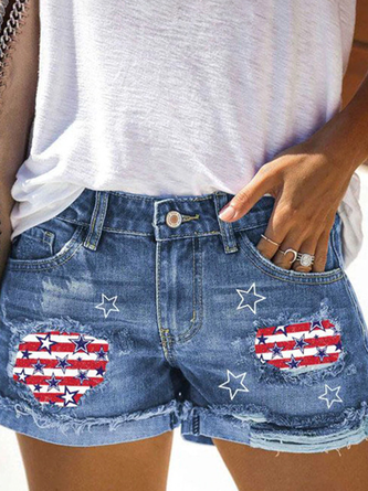 Women's America Flag Hole Patch Denim Shorts