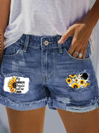 Women's Sunflower Hole Patch Denim Shorts