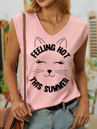 Lilicloth X Jessanjony Feeling Hot This Summer Animal Cat Women's V Neck Casual Tank Top